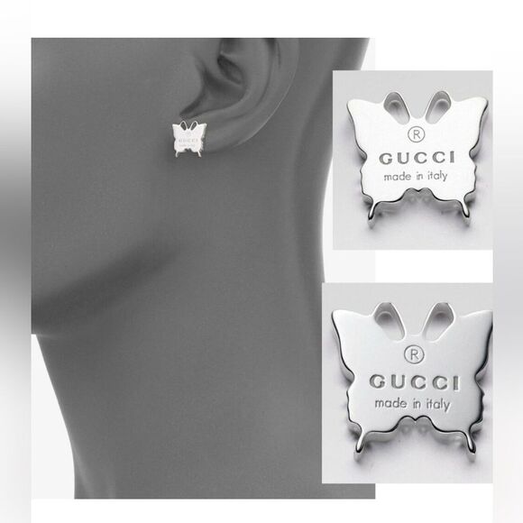 100% Authentic Gucci Butterfly Stud Sterling Silver Earrings - Picture 3 of 12